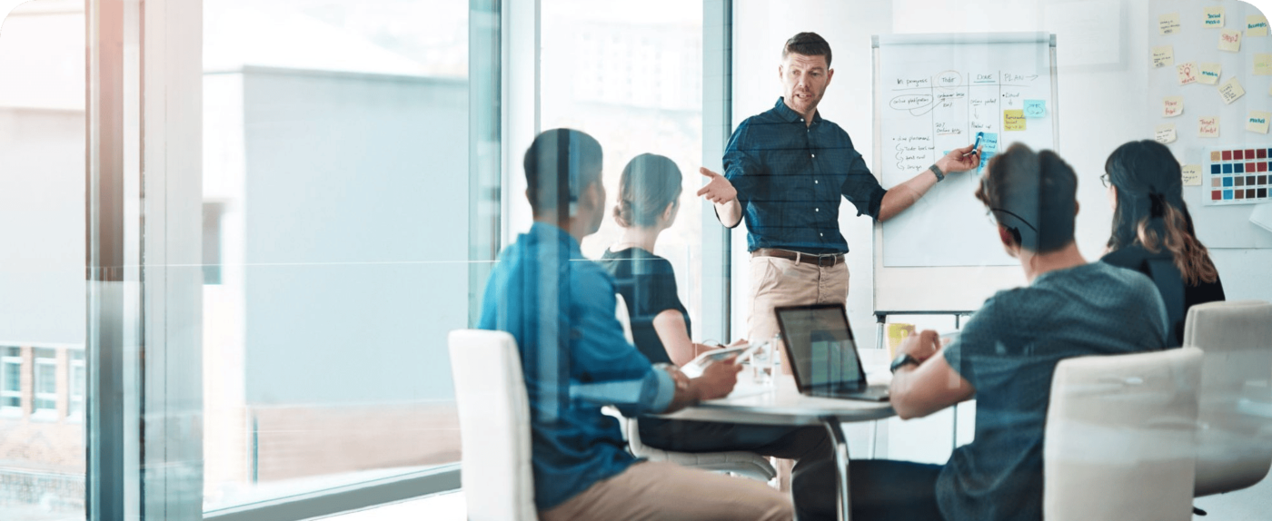 team leader in meeting