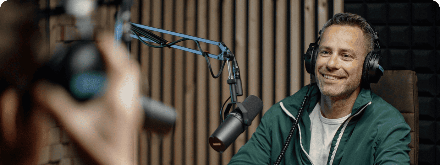 man during podcast
