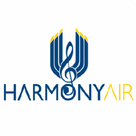 Harmony Air logo featuring an airplane silhouette with clean, modern typography.